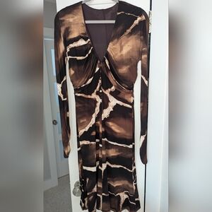 Roberto Cavalli Brown Tan Long Sleeve Bodycon Dress